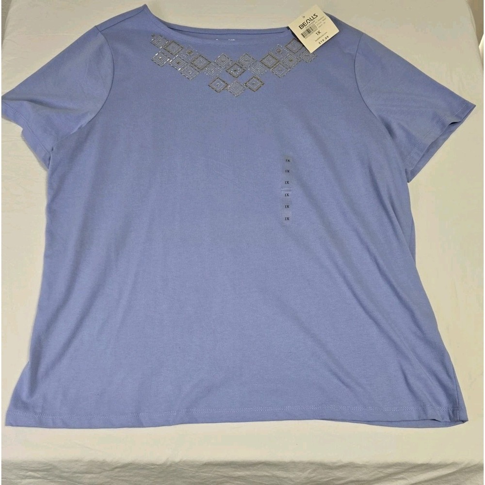 Coral Bay Women's 1X Blouse Blue Short-Sleeve NWT